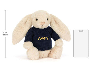 Bashful Luxe Bunny Willow avec pull bleu marine personnalisé