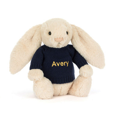 Bashful Luxe Bunny Willow avec pull bleu marine personnalisé
