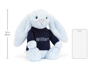 Lapin bleu timide avec pull bleu marine personnalisé