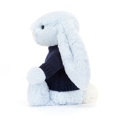 Lapin bleu timide avec pull bleu marine personnalisé
