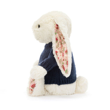 Blossom Cream Bunny 'Berry' avec pull bleu marine personnalisé