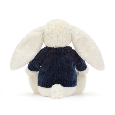 Blossom Cream Bunny 'Berry' avec pull bleu marine personnalisé