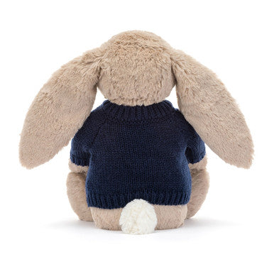 Blossom Beige Bunny 'Petal' avec pull bleu marine personnalisé