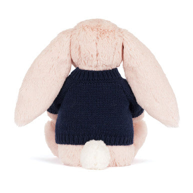 Blossom Blush Bunny 'Cherry' avec pull bleu marine personnalisé