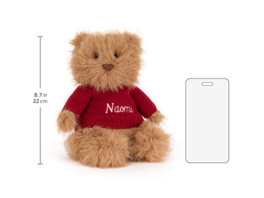 Bouffant ours Bartholomew avec pull rouge personnalisé