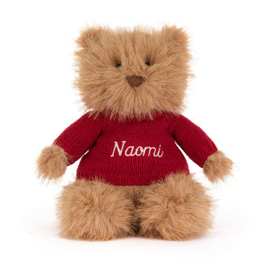 Bouffant ours Bartholomew avec pull rouge personnalisé