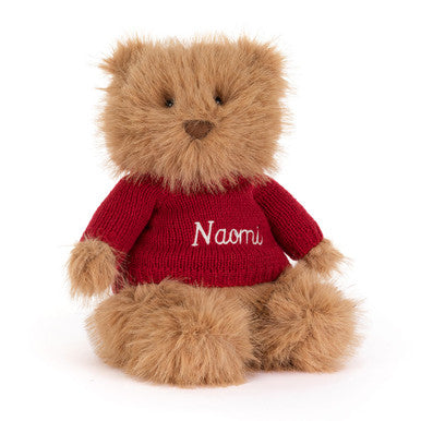 Bouffant ours Bartholomew avec pull rouge personnalisé