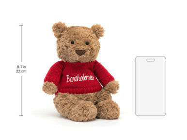 Ours Bartholomew avec pull rouge personnalisé