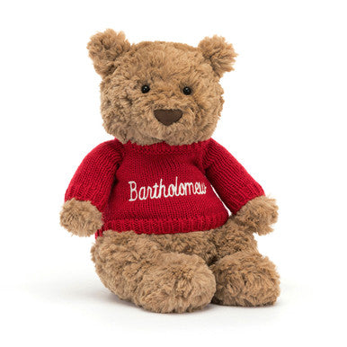 Ours Bartholomew avec pull rouge personnalisé
