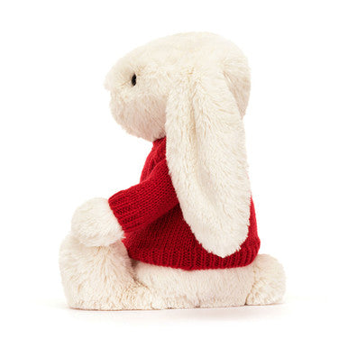 Lapin crème timide avec pull rouge personnalisé