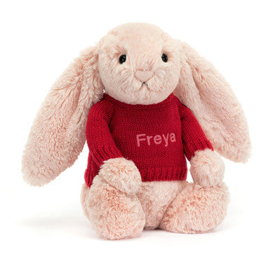 Lapin timide timide avec pull rouge personnalisé