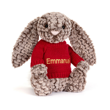 Bashful Luxe Bunny Pine avec pull rouge personnalisé