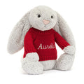 Lapin argenté timide avec pull rouge personnalisé