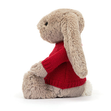 Lapin beige timide avec pull rouge personnalisé
