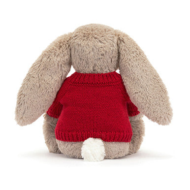 Lapin beige timide avec pull rouge personnalisé