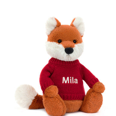 Petit renard timide avec pull rouge personnalisé