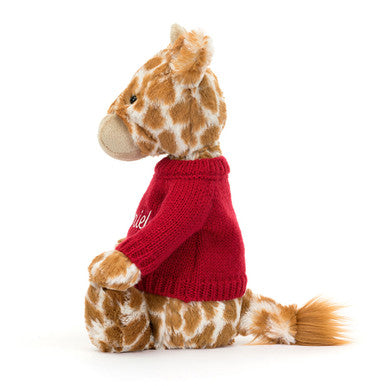Girafe timide avec pull rouge personnalisé