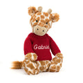 Girafe timide avec pull rouge personnalisé