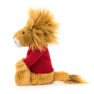 Lion timide avec pull rouge personnalisé