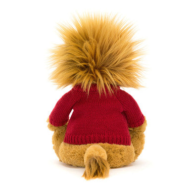 Lion timide avec pull rouge personnalisé