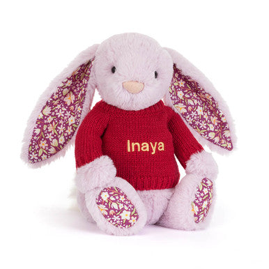 Thistlepop Blossom Luxe Bunny avec pull rouge personnalisé