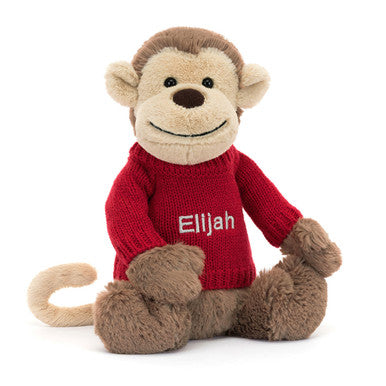 Singe timide avec pull rouge personnalisé
