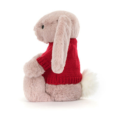 Bashful Luxe Bunny Rosa avec pull rouge personnalisé
