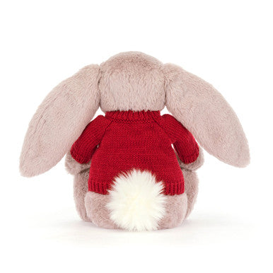 Bashful Luxe Bunny Rosa avec pull rouge personnalisé
