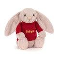 Bashful Luxe Bunny Rosa avec pull rouge personnalisé