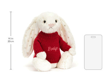 Lapin timide scintillant avec pull rouge personnalisé