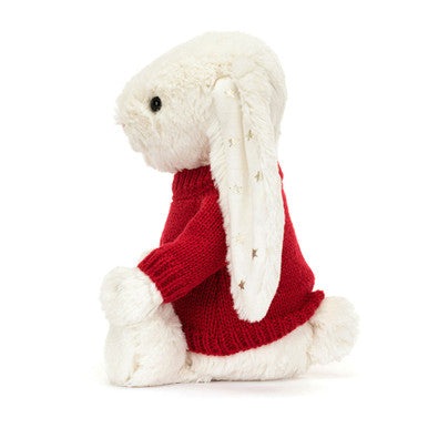 Lapin timide scintillant avec pull rouge personnalisé