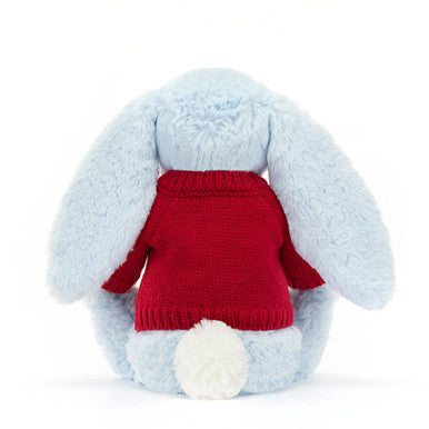 Lapin bleu timide avec pull rouge personnalisé
