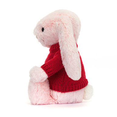 Lapin rose timide avec pull rouge personnalisé