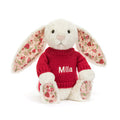 Blossom Cream Bunny 'Berry' avec pull rouge personnalisé