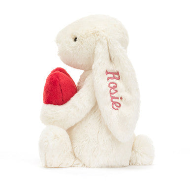 Lapin de coeur d'amour rouge timide personnalisé moyen