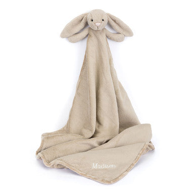 Doudou personnalisé en forme de lapin beige timide