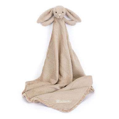 Doudou personnalisé en forme de lapin beige timide